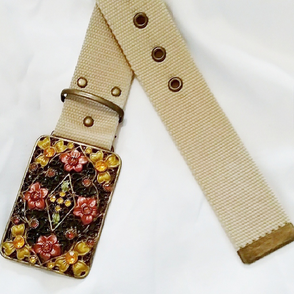 VTG Rhinestone Buckle Webbed Belt - Picture 5 of 7